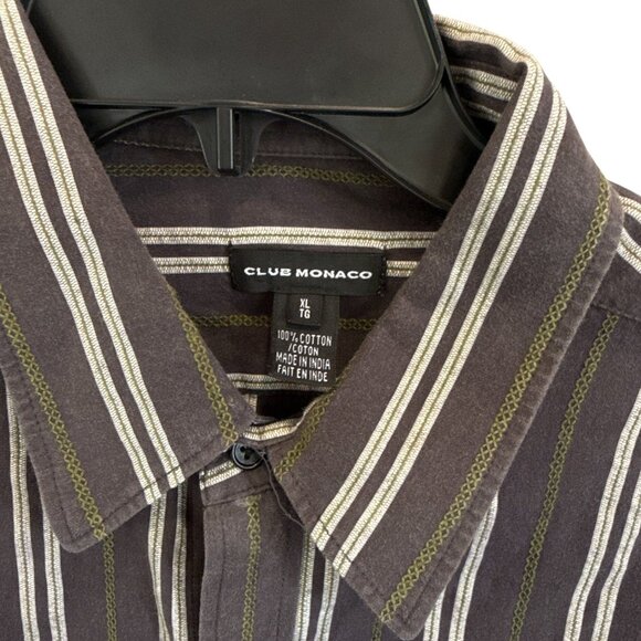 Club Monaco Button Down Shirt XL Striped Cotton Long Sleeve Black Gray  Casual - Picture 2 of 8